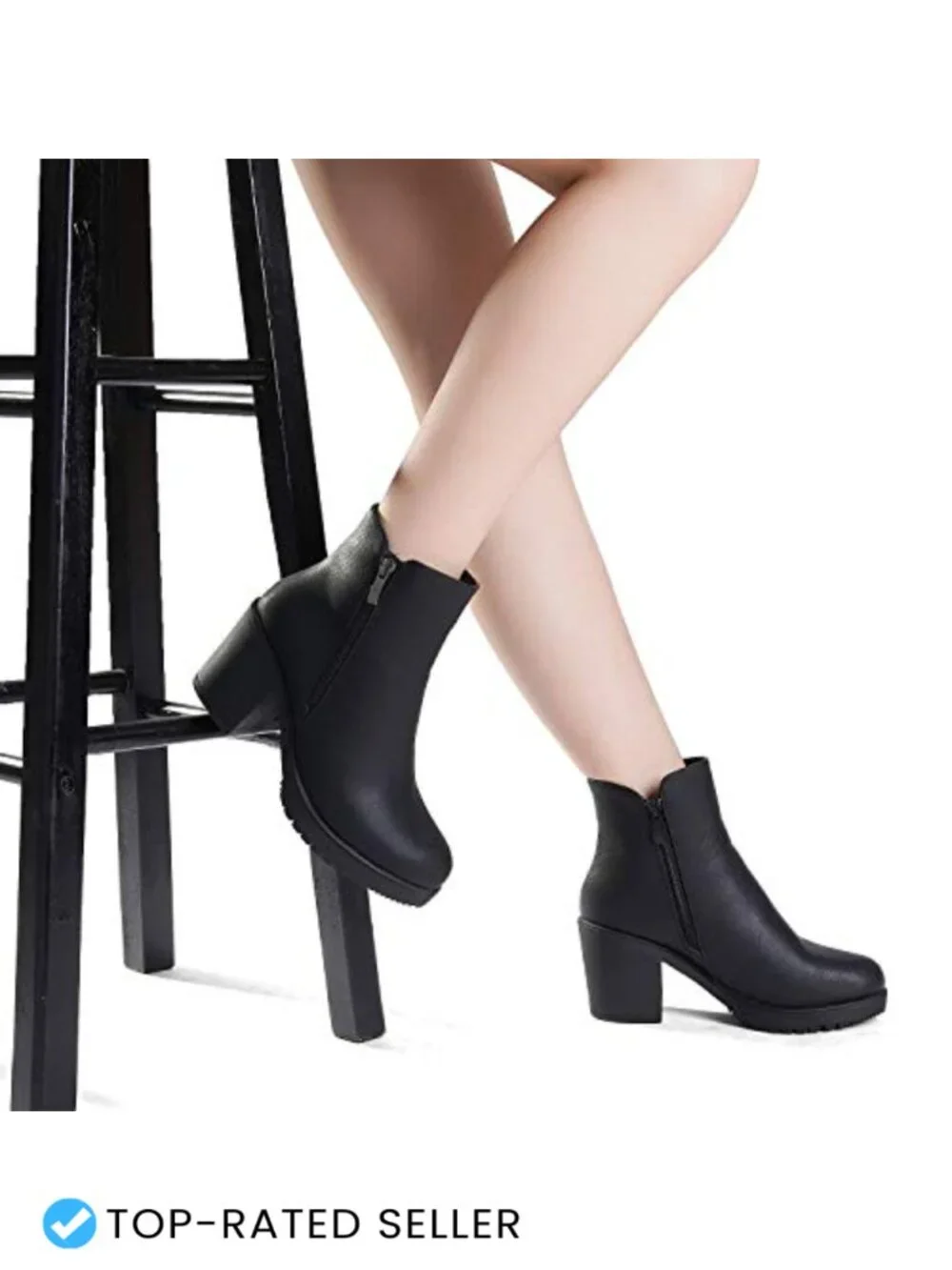 Women's Chunky Heel Ankle Booties with Side Zipper, Faux Fur Trim
